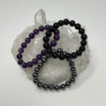 The Triple Protection Set: 10mm Amethyst, Hematite & Black Tourmaline 3-Piece Round Bracelet Set - WorldWideMinerals-beads