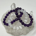 Selenite & Amethyst 10mm 3-Piece Round Bracelet Set - WorldWideMinerals-beads