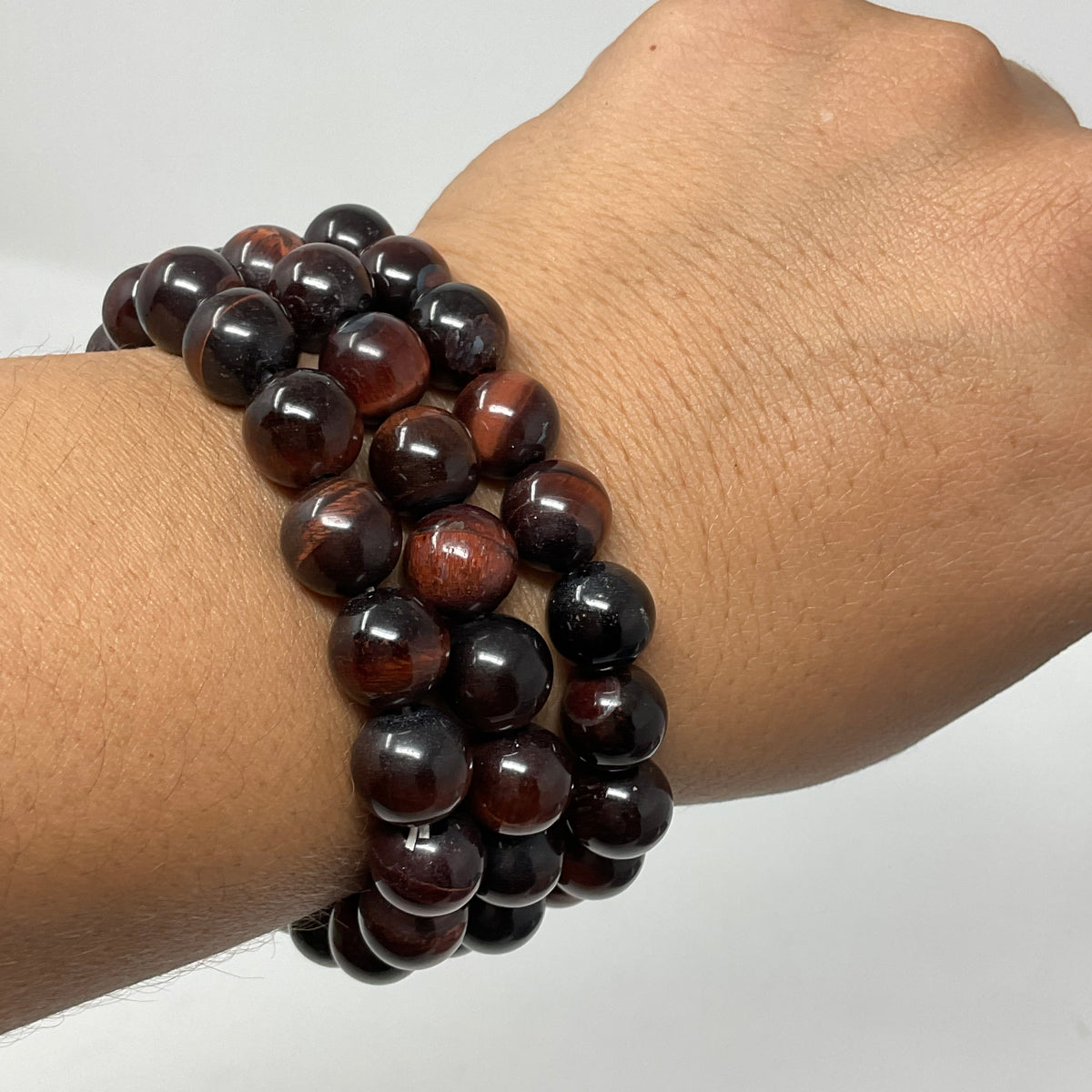 Red Tiger Eye 10mm 3-Piece Round Bracelet Set