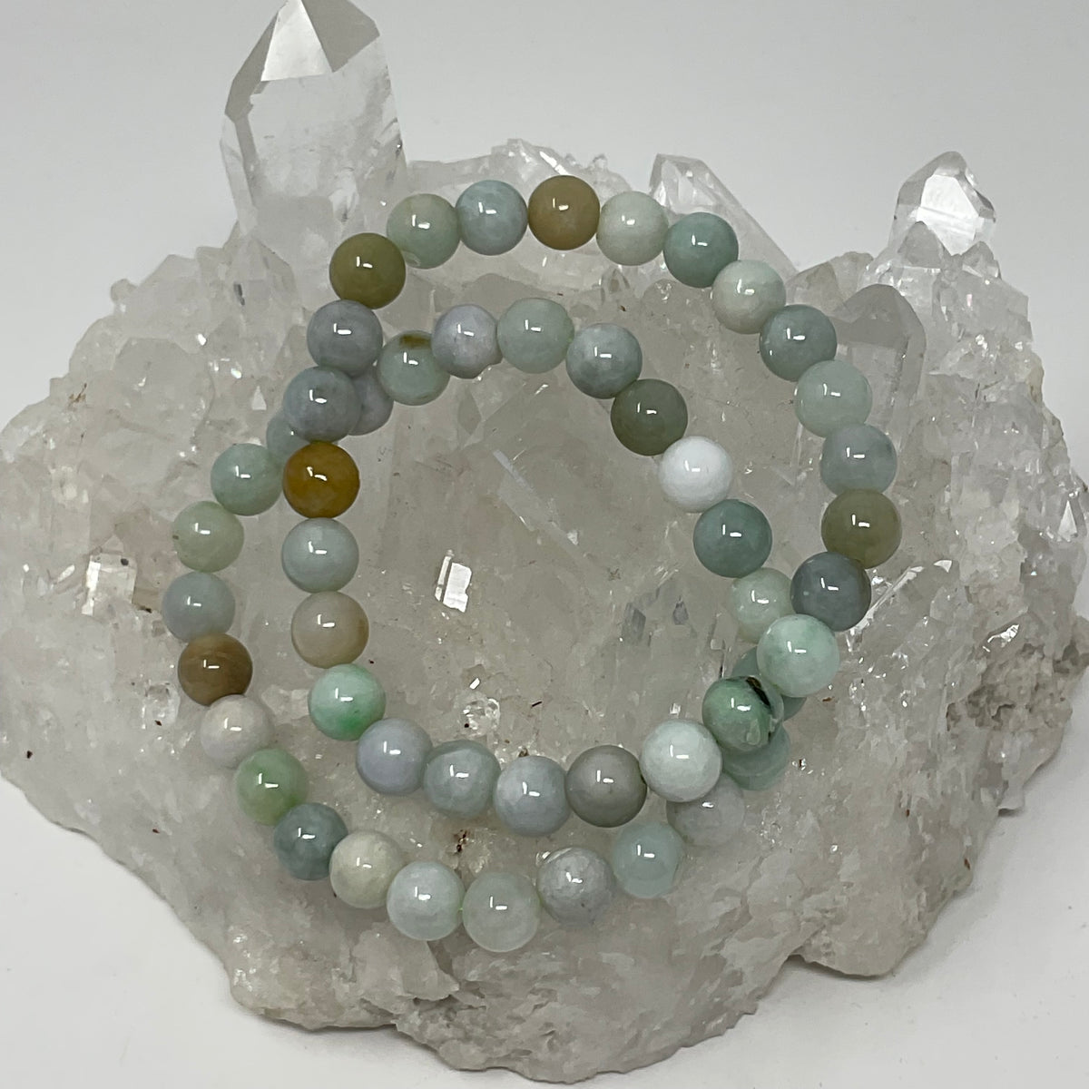 Green Burma Jade 8MM 2-Piece Round Bracelet Set