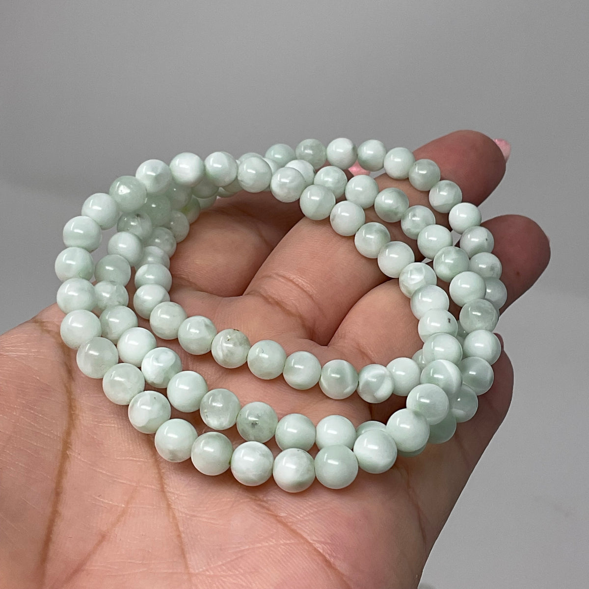 Green Angelite 6MM 2-Piece Round Bracelet Set