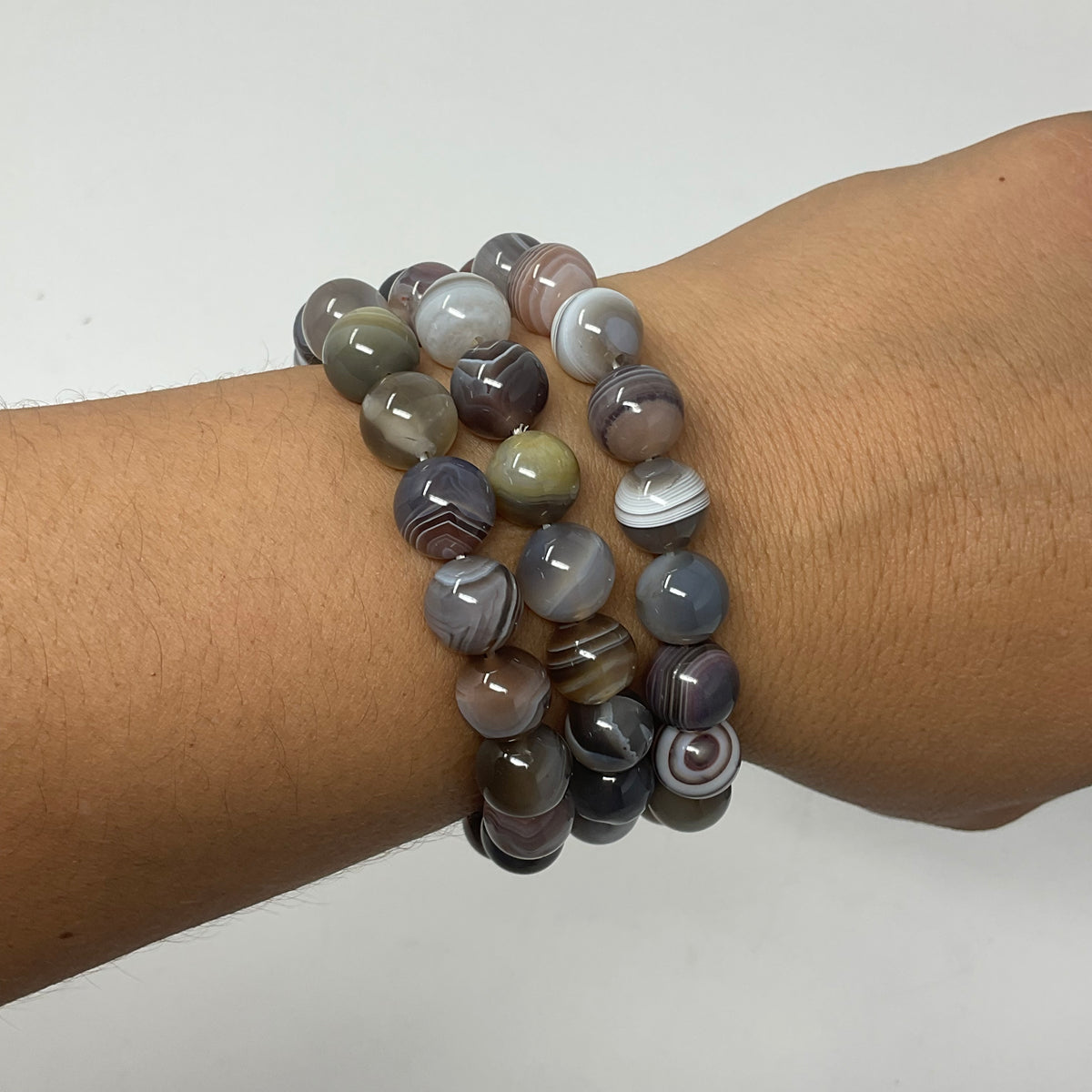 Botswana Agate 10mm 2-Piece Round Bracelet Set