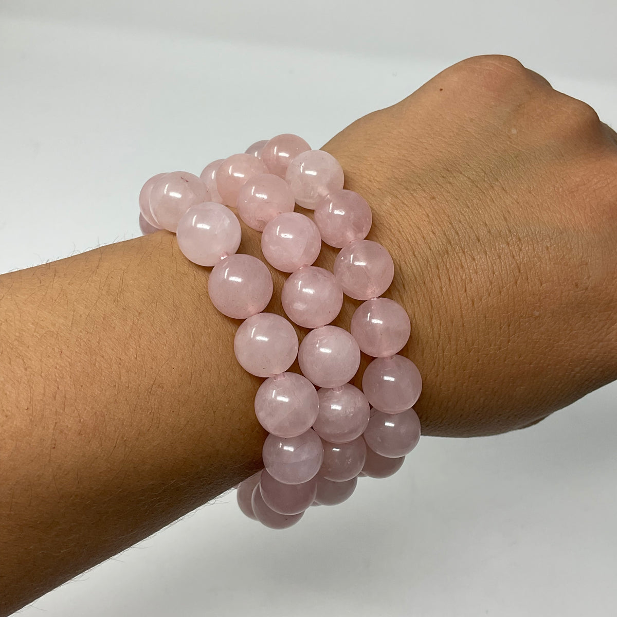 Rose Quartz 12mm Round Bracelet 3-Piece Set