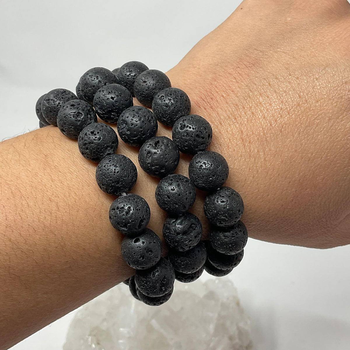 Lava Stone 12mm 3-Piece Round Bracelet Set - WorldWideMinerals-beads