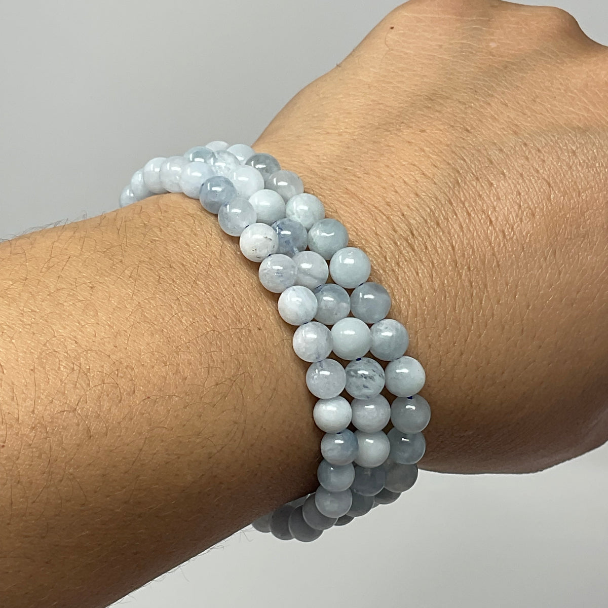 Blue Aquamarine 6mm 2-Piece Round Bracelet Set