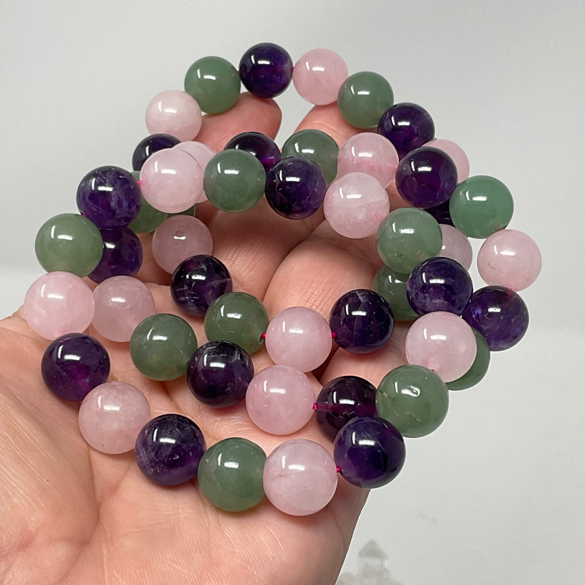 Amethyst, Green Aventurine & Rose Quartz 12MM Round Bracelet Collection Set