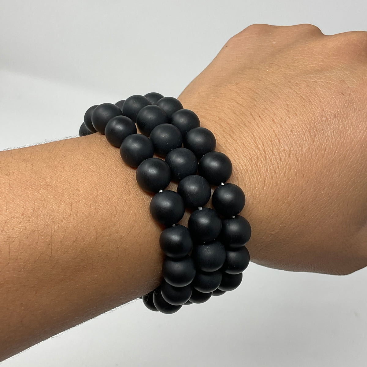 Black Tourmaline 10MM Matte Finish 3-Piece Round Bracelet Set