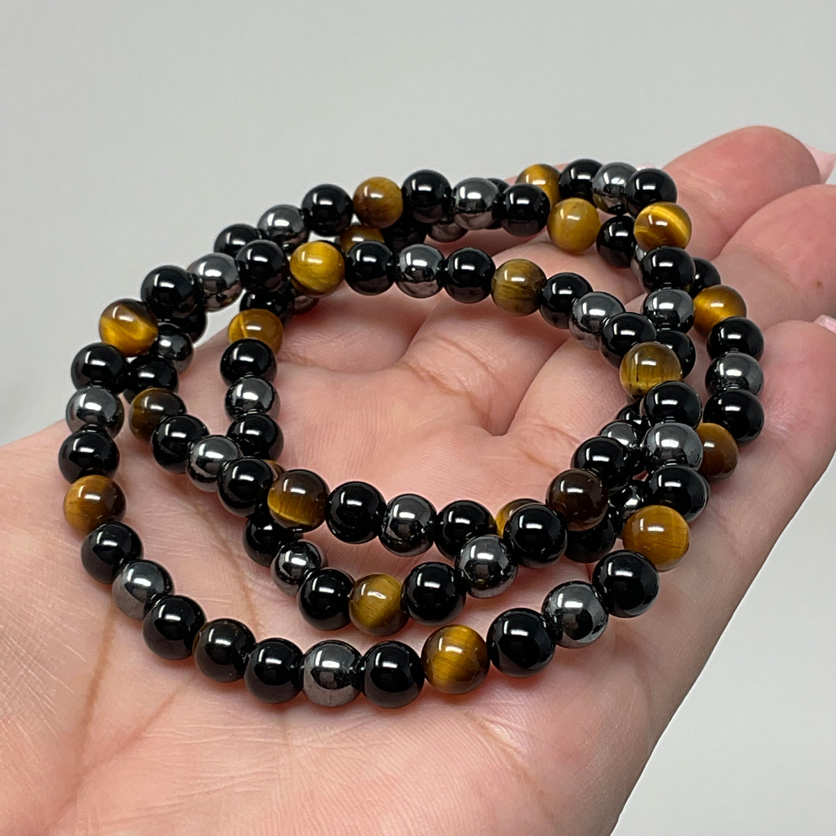 Yellow Tiger Eye Triple Protection 6mm Round Bracelet (3 Minerals on 1 Bracelet)