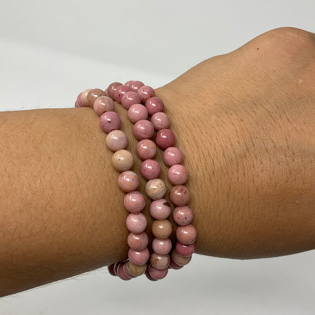 Pink Rhodonite 6mm 2-Piece Round Bracelet Set