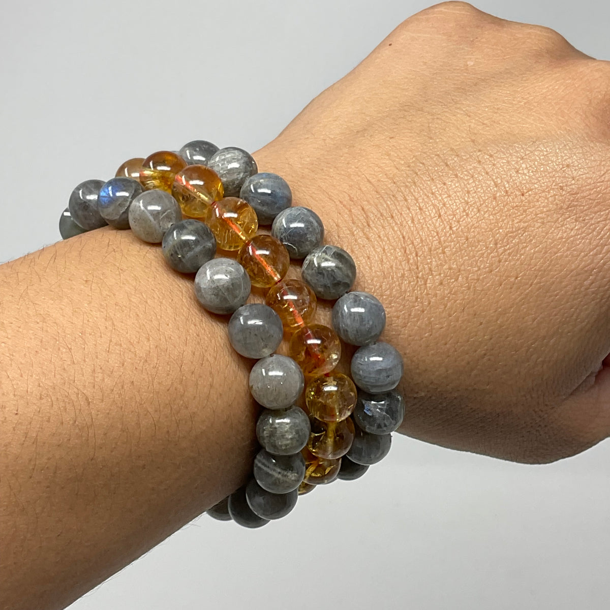 Citrine Meet Labradorite 3-Piece 10MM Round Bracelet Set