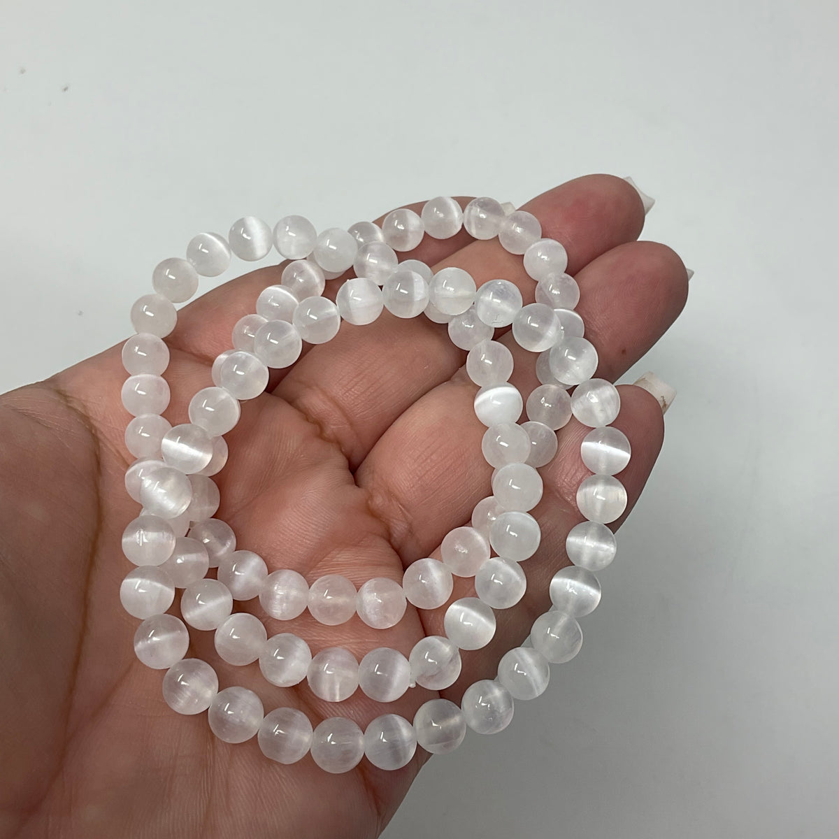 Selenite 6mm 2-Piece Round Bracelet Set