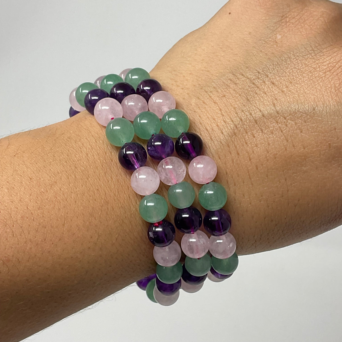 Amethyst, Green Aventurine & Rose Quartz 8MM 3-Piece Round Bracelet Collection Set