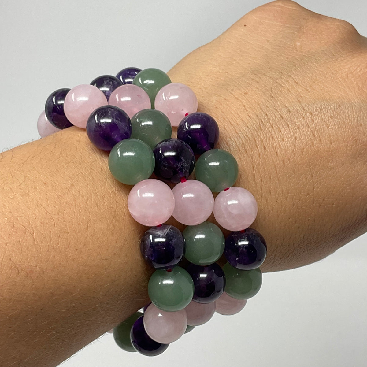 Amethyst, Green Aventurine & Rose Quartz 12MM 3-Piece Round Bracelet Collection Set