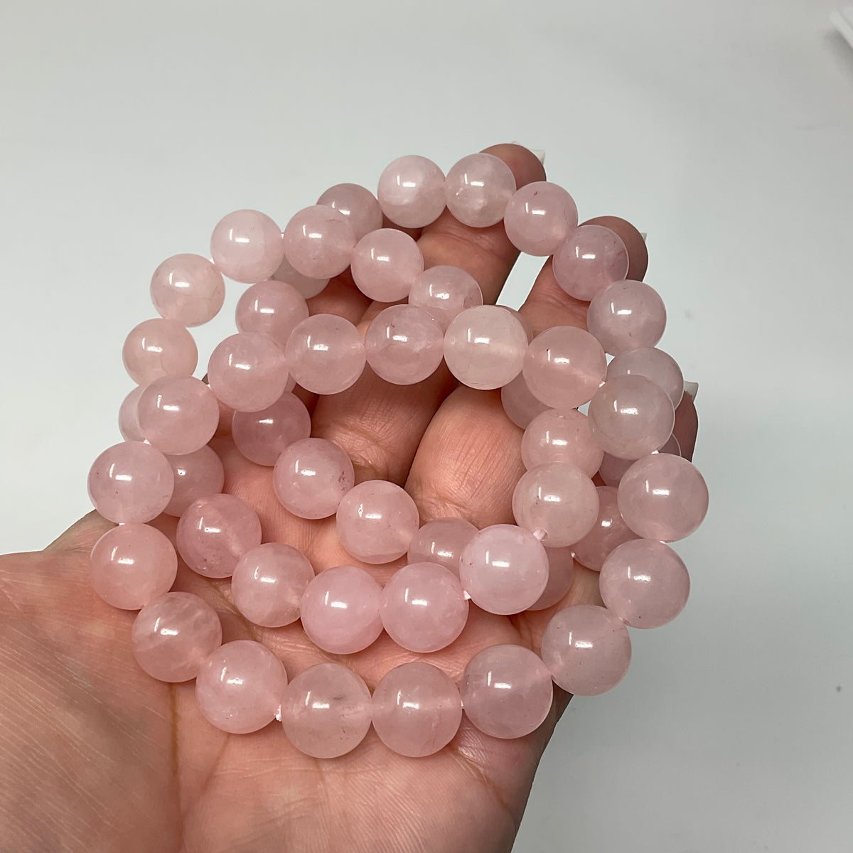 Rose Quartz 12mm Round Bracelet 3-Piece Set