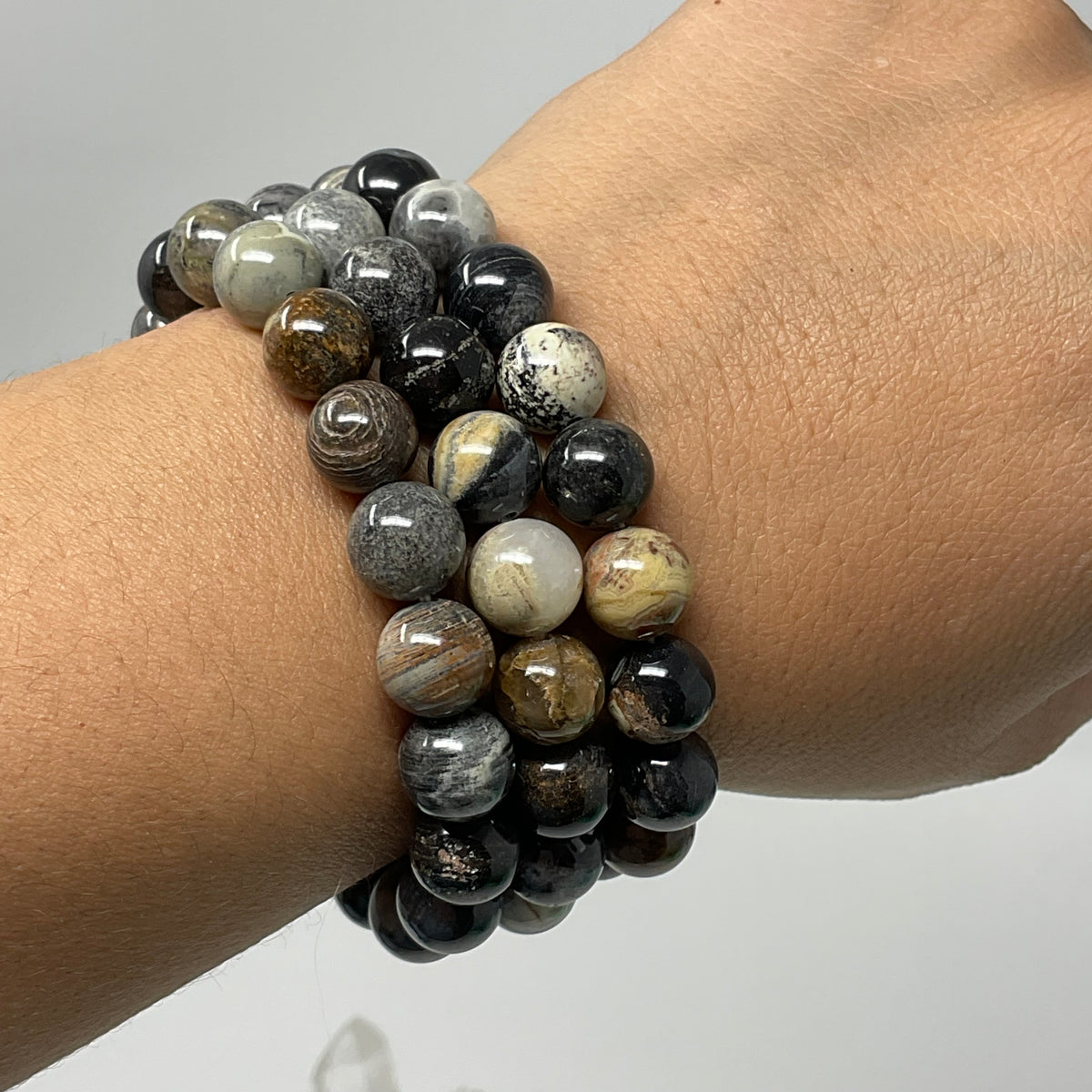 Silver Leaf Jasper 10MM Round Bracelet