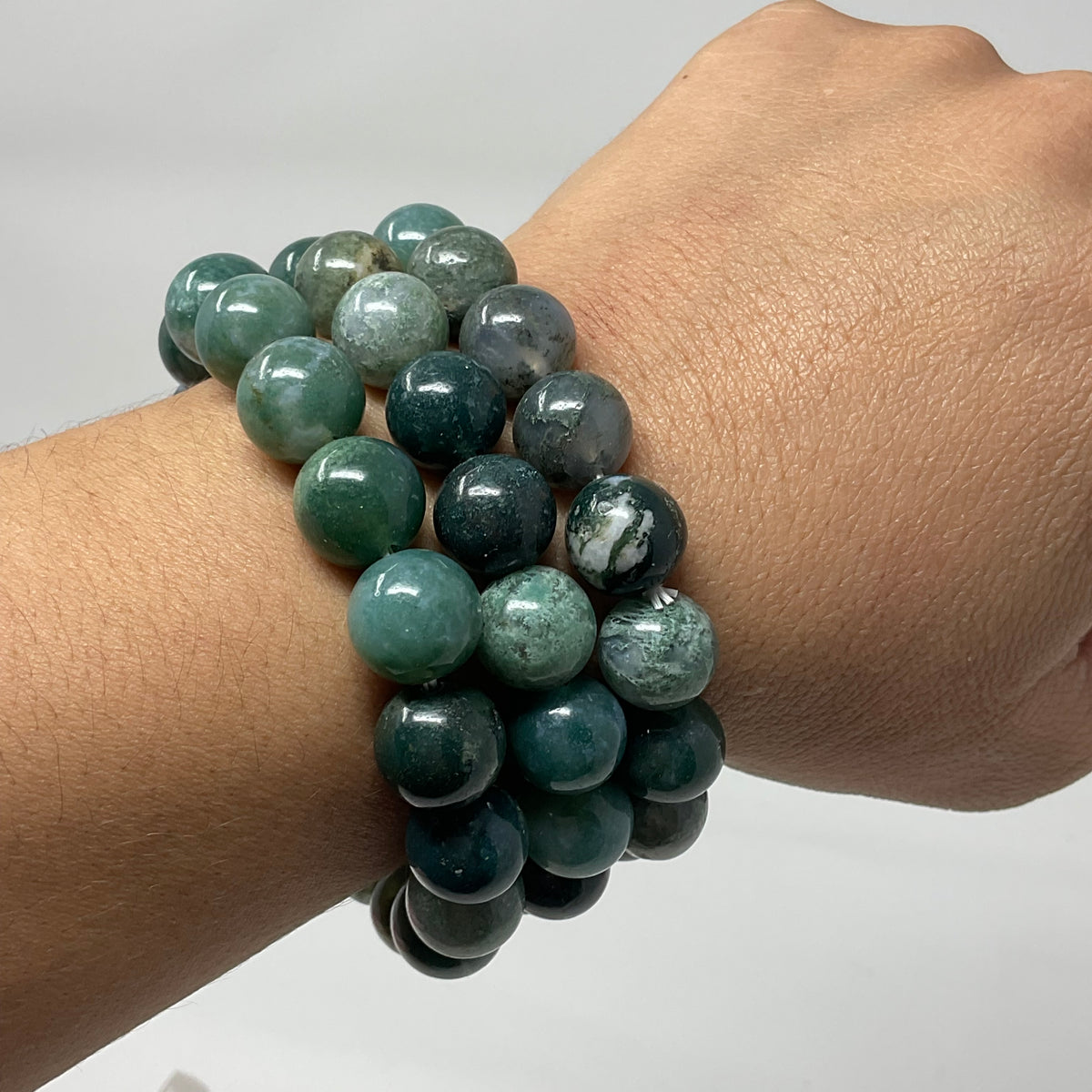 Moss Agate 12mm Round Bracelet - WorldWideMinerals-beads