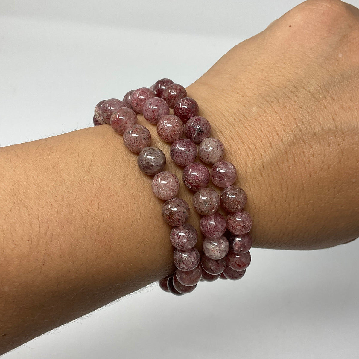 Strawberry Quartz 8mm 2-Piece Round Bracelet Set