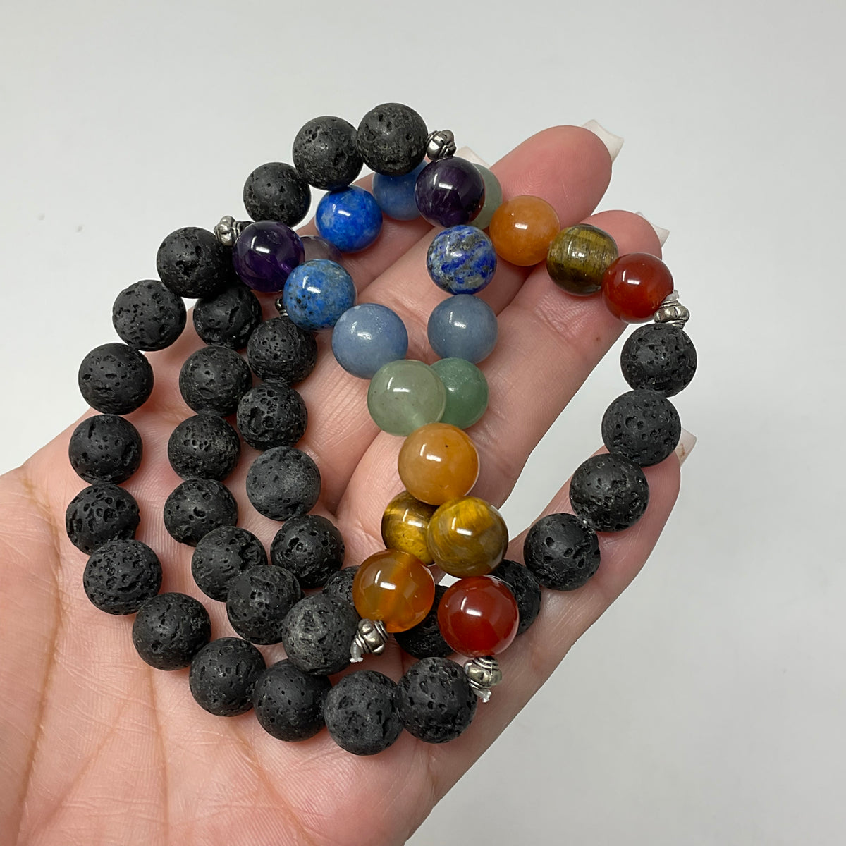 Chakra With Lava 10mm 3-Piece Round Bracelet Set