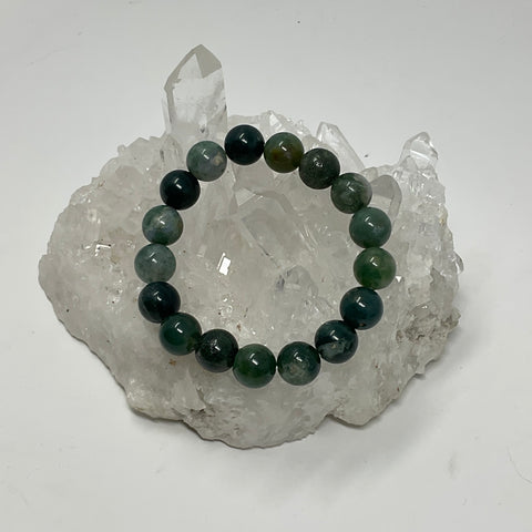 Moss Agate 12mm Round Bracelet