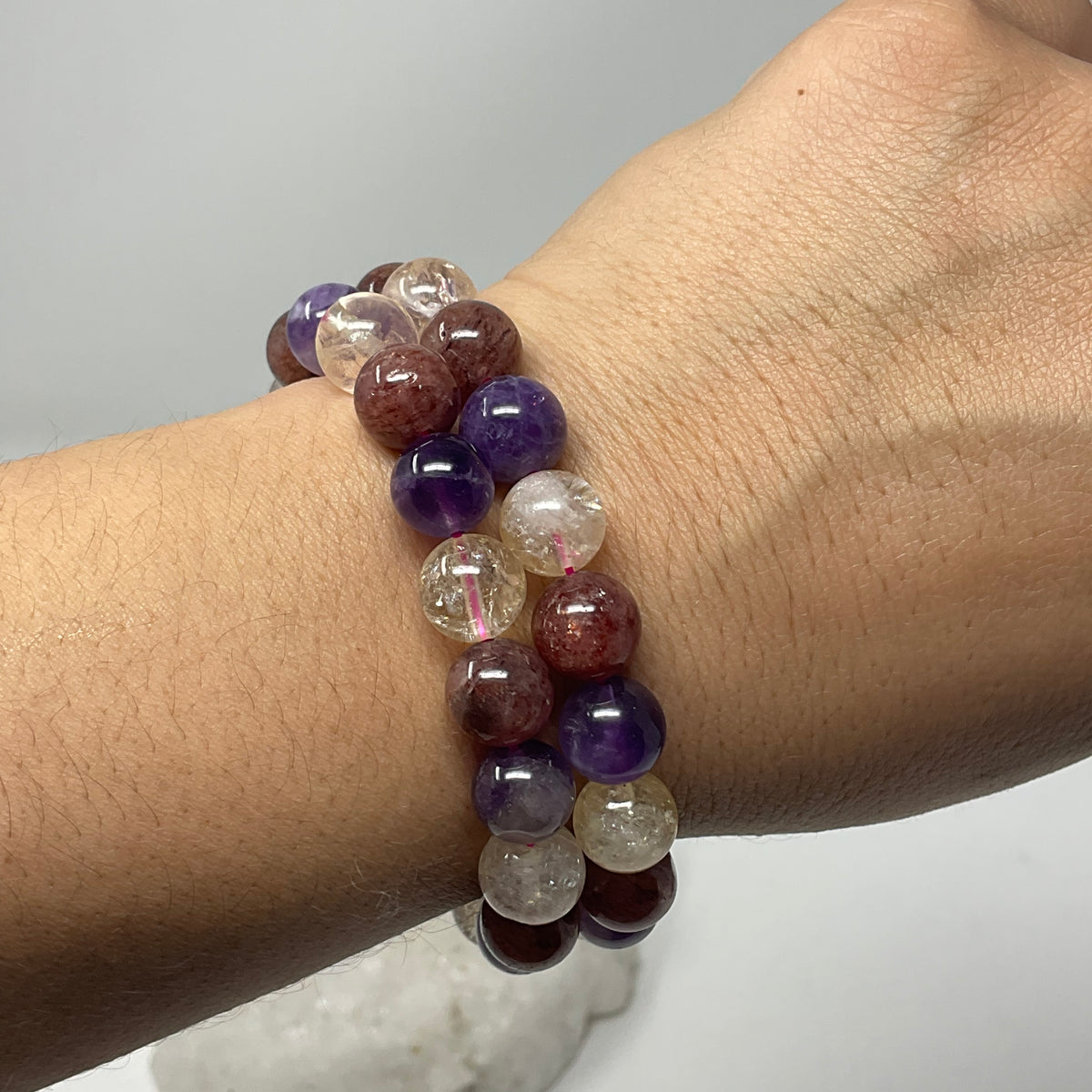 All-Star Quartz (Strawberry Quartz, Citrine & Amethyst) 10MM 2-Piece Round Bracelet Set