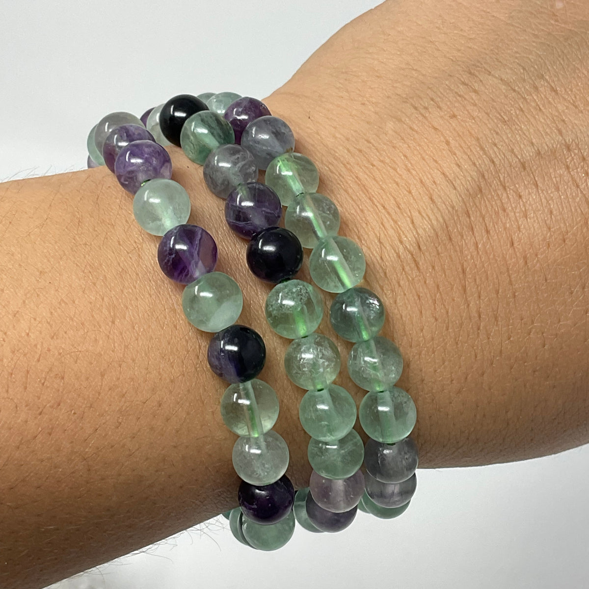 Rainbow Fluorite 8mm 3-Piece Round Bracelet Set