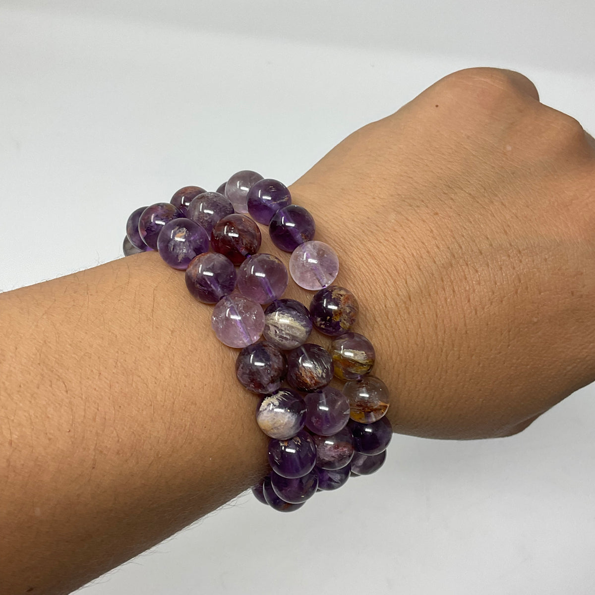 Super-7 Amethyst 8mm 2-Piece Round Bracelet Set