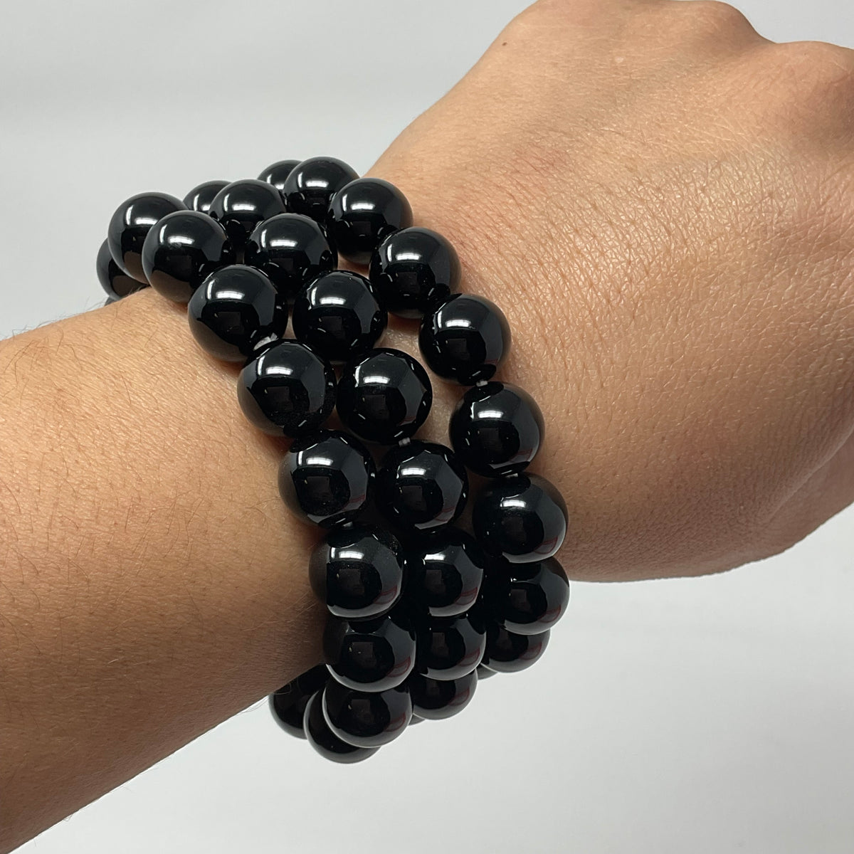 Black Tourmaline 12mm 3-Piece Round Bracelet Set - WorldWideMinerals-beads