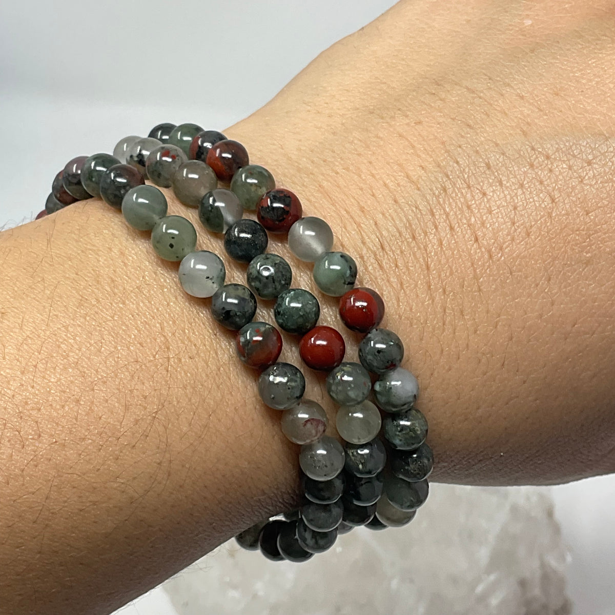 Bloodstone 6MM-3 Piece Round Bracelet Set