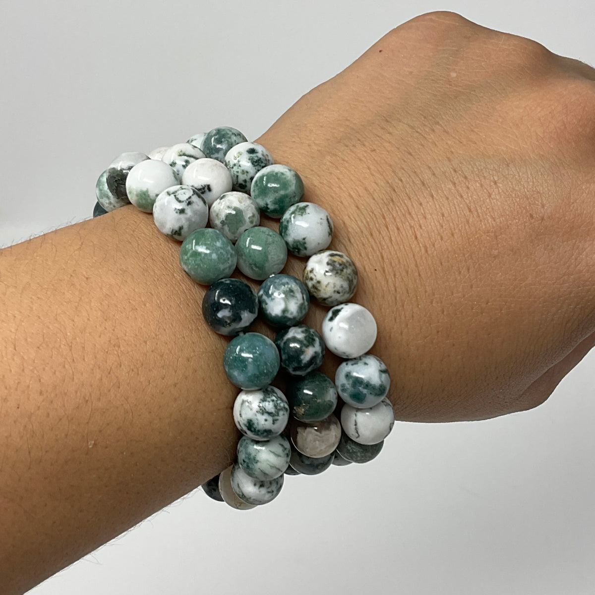 Green Tree Agate 10mm 3-Piece Round Bracelet Set