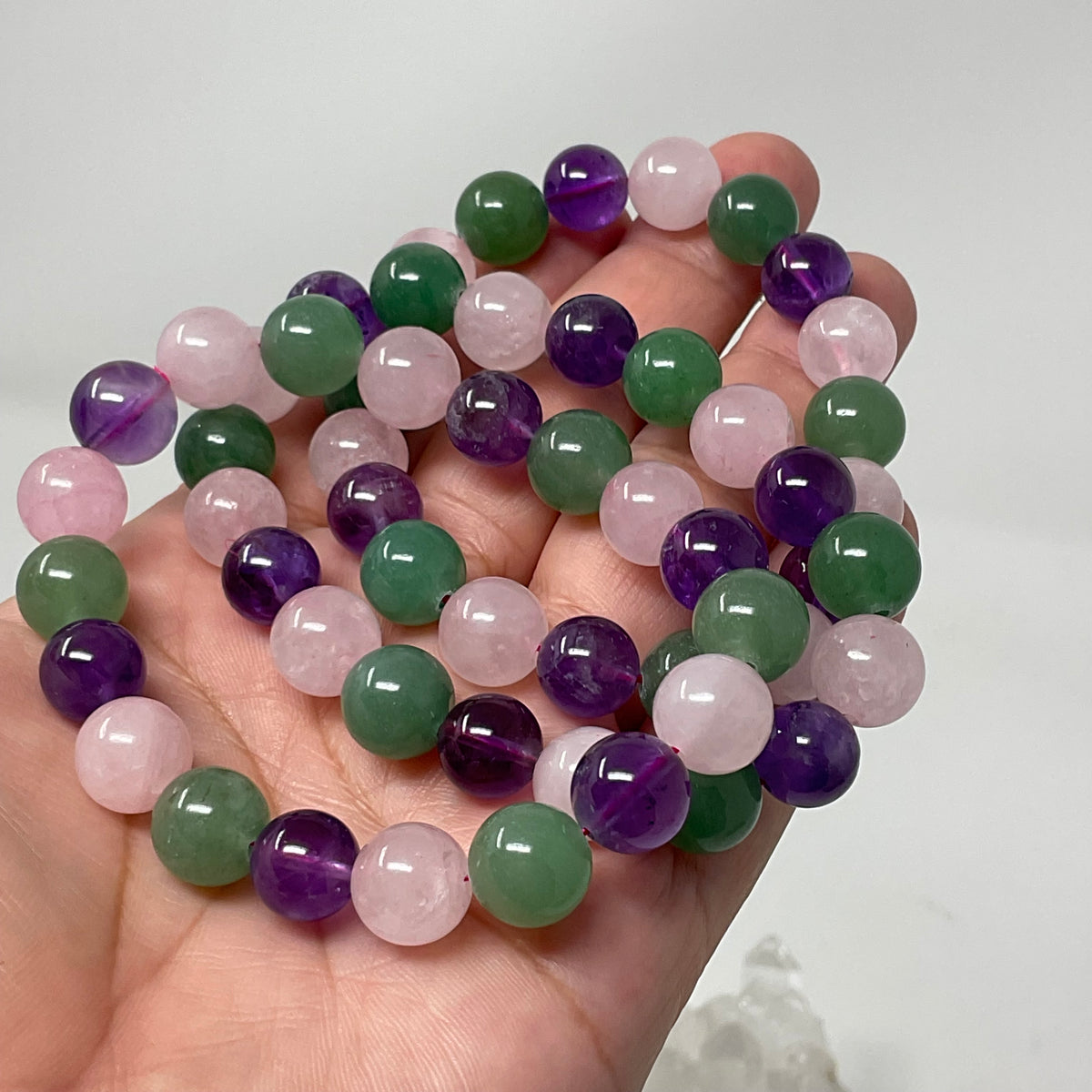 Amethyst, Green Aventurine & Rose Quartz 10MM Round Bracelet Collection