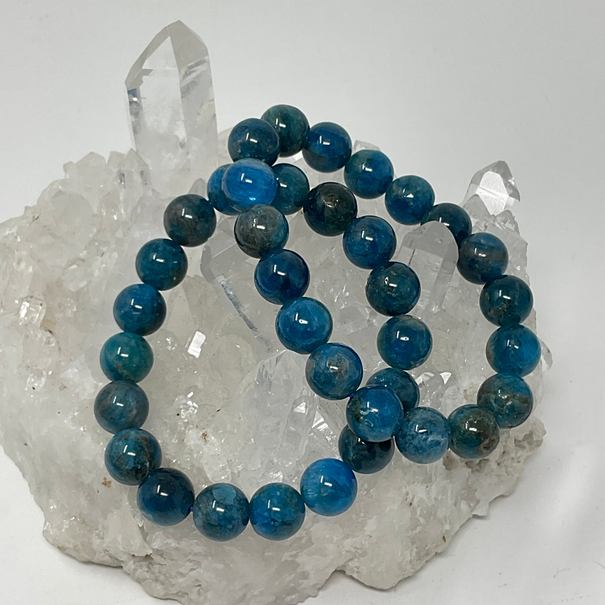 Blue Apatite 10MM  2-Piece Round Bracelet Set