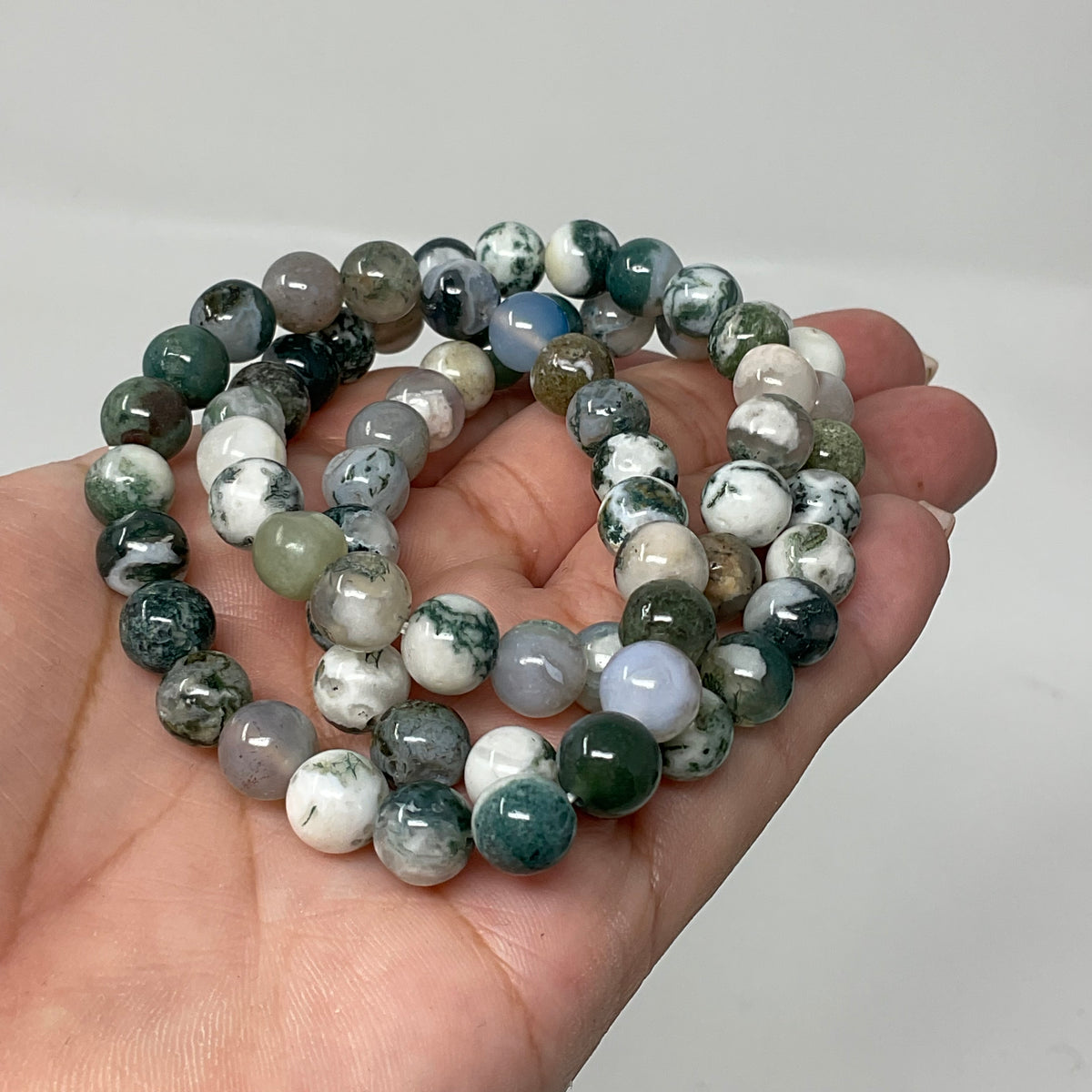 Green Tree Agate 8mm 3-Piece Round Bracelet Set