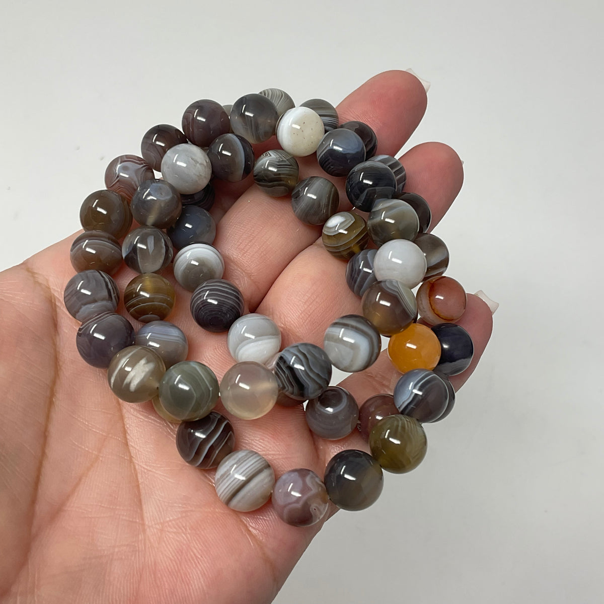 Botswana Agate 10mm 2-Piece Round Bracelet Set