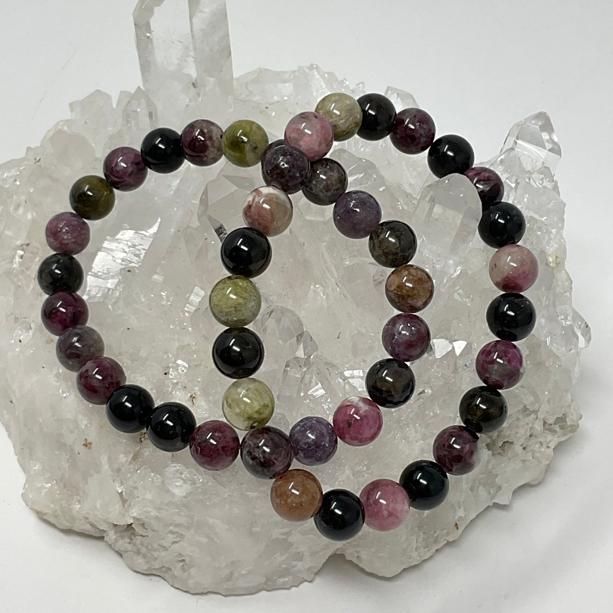 Multi-Color Tourmaline 8mm 2-Piece Round Bracelet Set