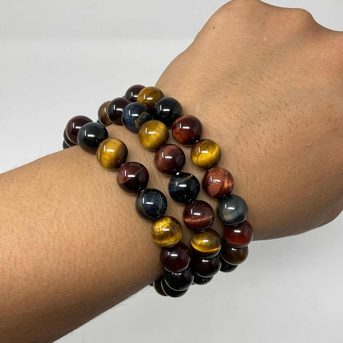 Multi-Color Tiger Eye 8mm 2-Piece Round Bracelet Set