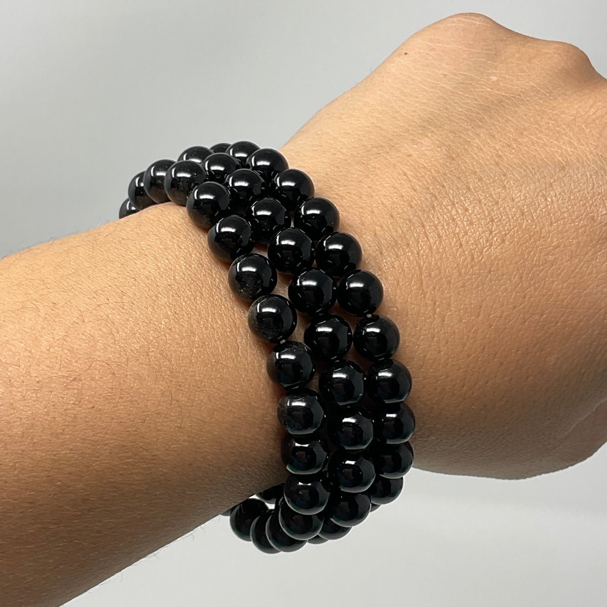 Black Tourmaline 8MM 3-Piece Round Bracelet Set