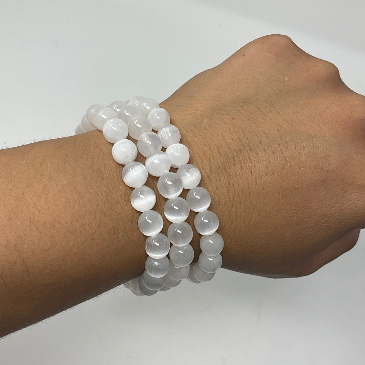 Selenite 8mm 2-Piece Round Bracelet Set