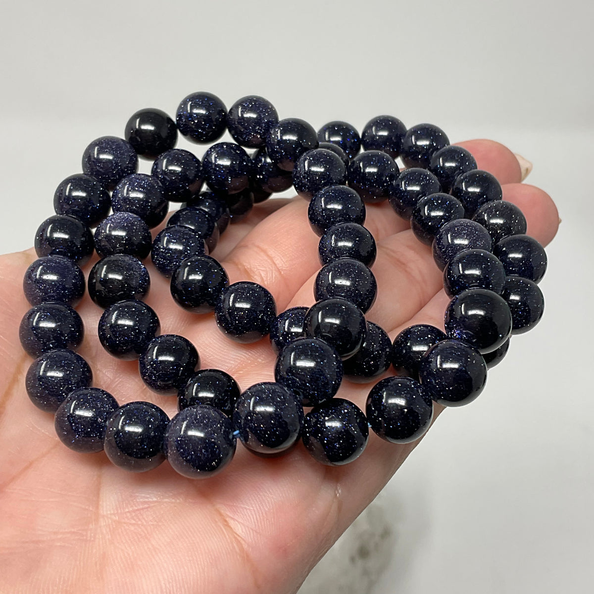 Blue Goldstone 10mm 3-Piece Round Bracelet Set