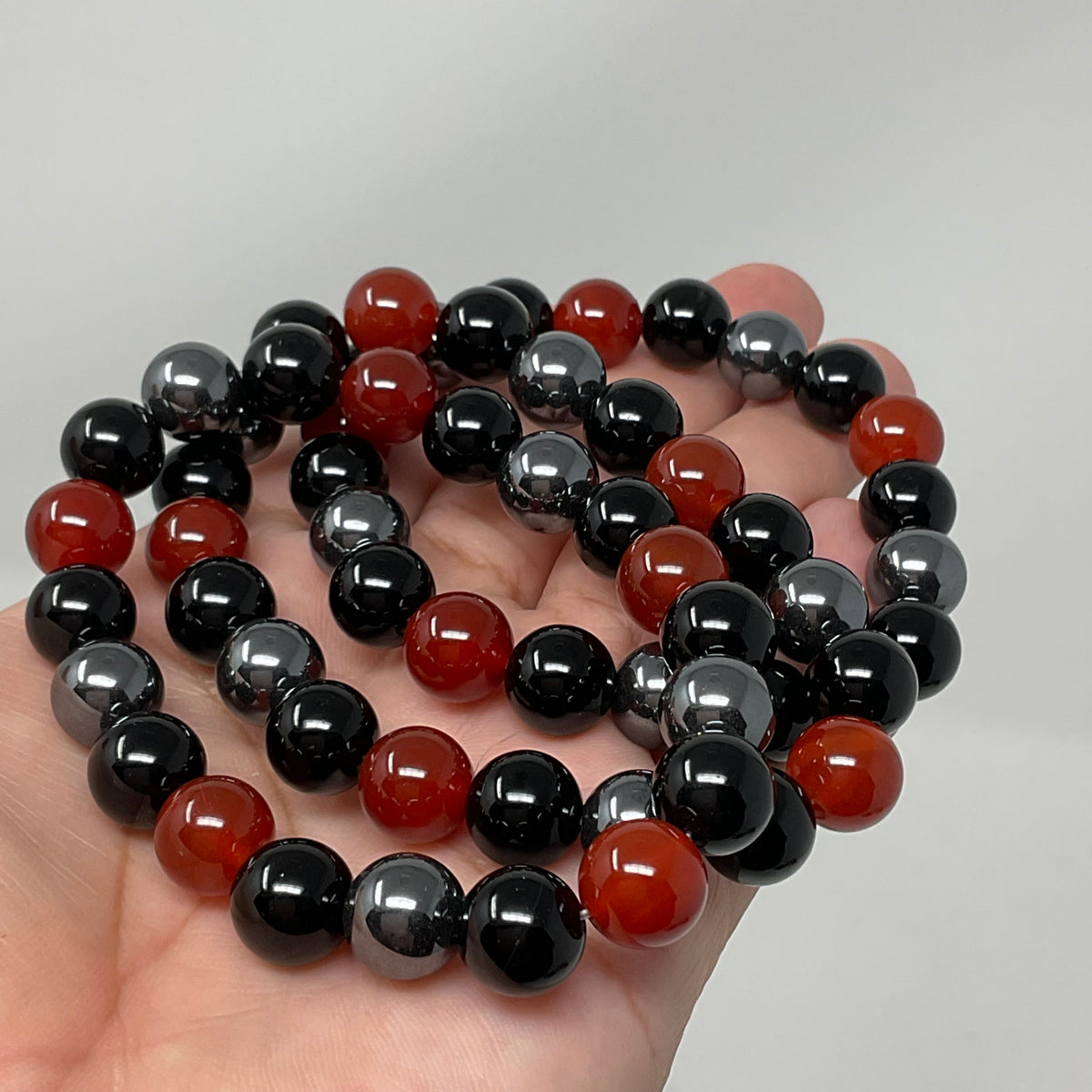 Carnelian Triple Protection 10mm 3-Piece Round Bracelet Set (3 Minerals on 1 Bracelet)