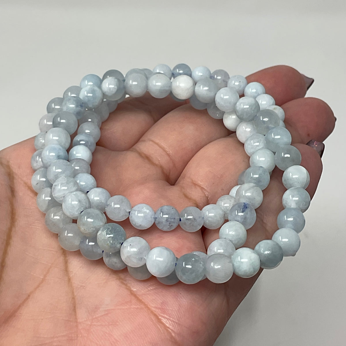 Blue Aquamarine 6mm Round Bracelet