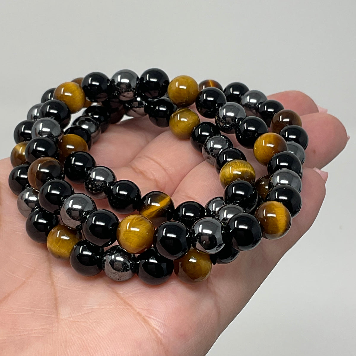 Yellow Tiger Eye Triple Protection 8mm Round Bracelet (3 Minerals on 1 Bracelet)