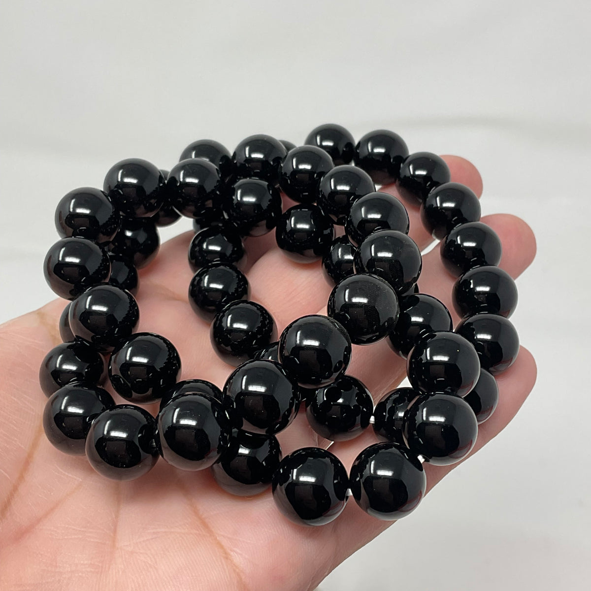 Black Tourmaline 12mm 3-Piece Round Bracelet Set - WorldWideMinerals-beads