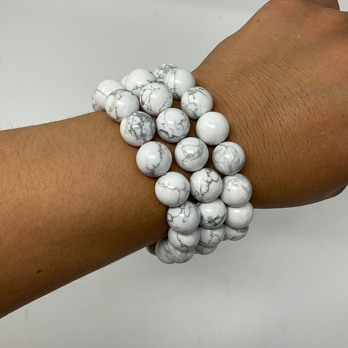 White Howlite 12mm 3-Piece Round Bracelet Set