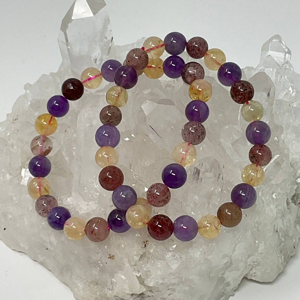 All-Star Quartz (Strawberry Quartz, Citrine & Amethyst) 8mm Round Bracelet