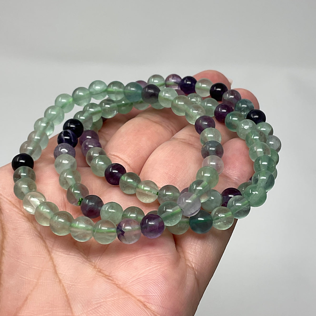 Rainbow Fluorite 6mm 3-Piece  Round Bracelet Set