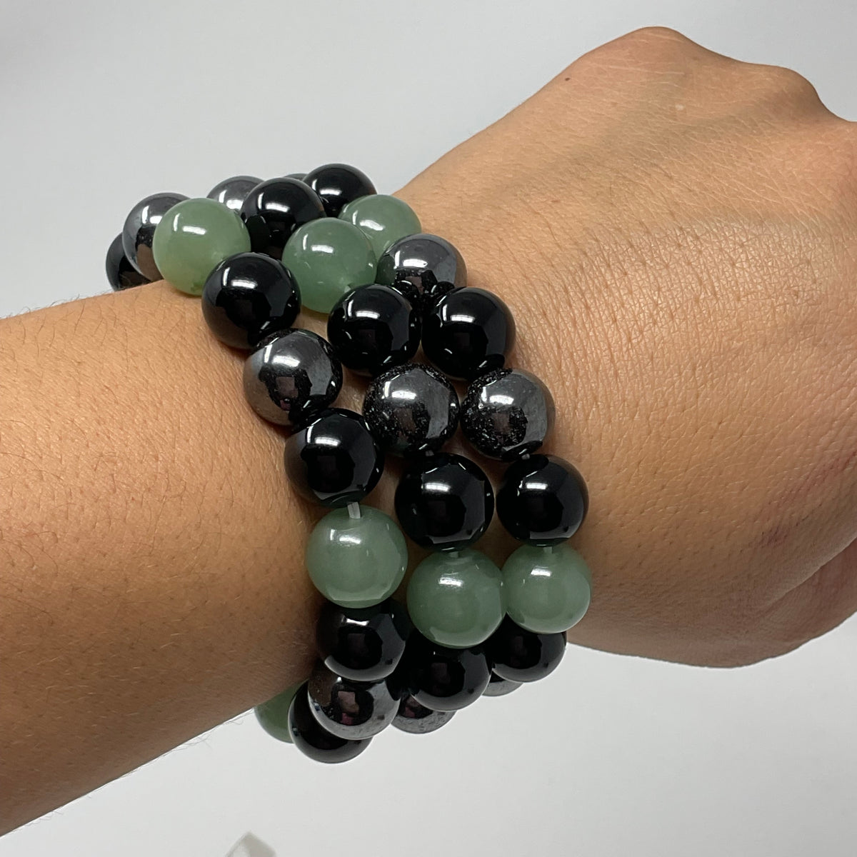 Green Aventurine Triple Protection 12mm Round Bracelet (3 Minerals on 1 Bracelet)