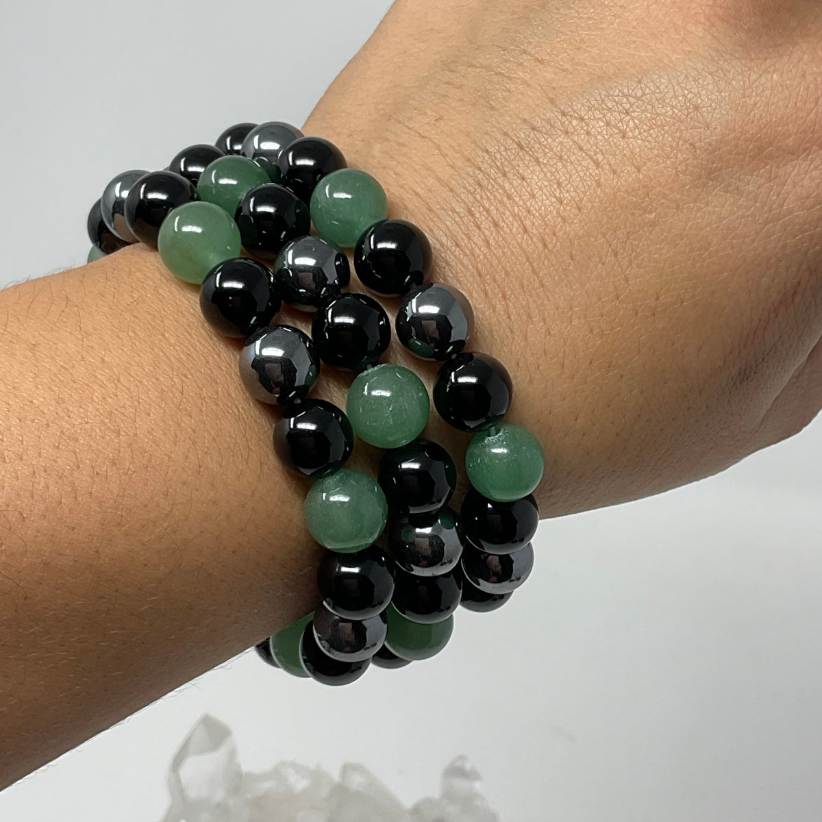 Green Aventurine Triple Protection 8mm Round Bracelet (3 Minerals on 1 Bracelet)