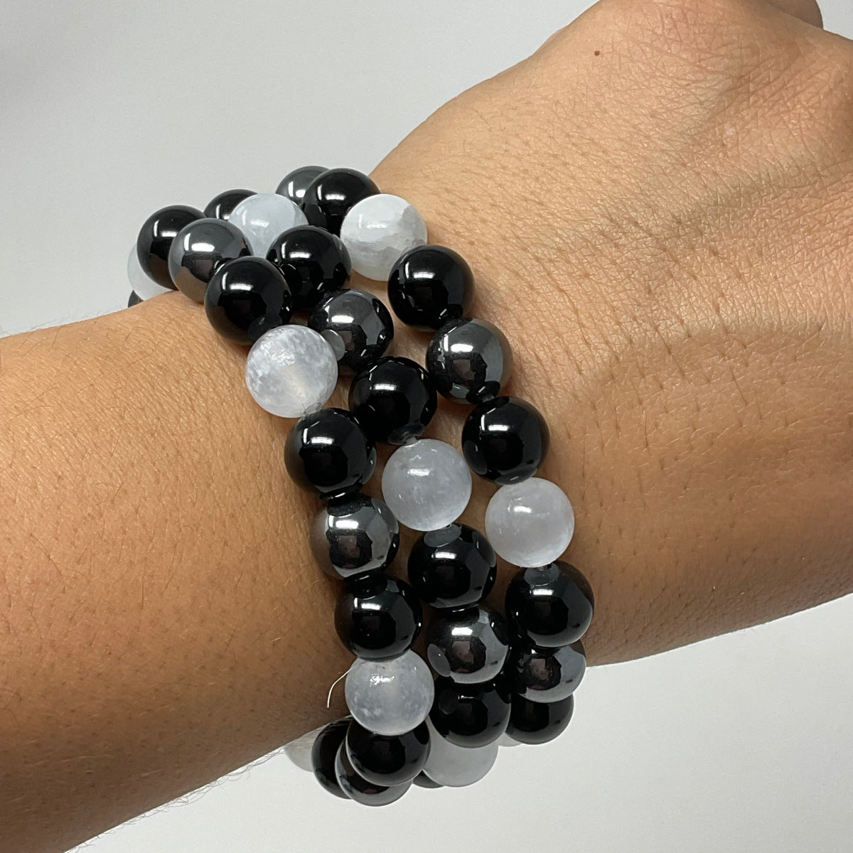 Selenite Triple Protection 10mm  Round Bracelet (3 Minerals on 1 Bracelet)