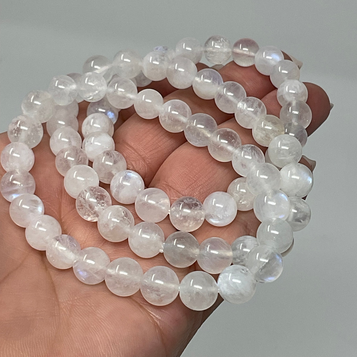 Rainbow Moonstone 7mm-8mm 2-Piece Round Bracelet Set