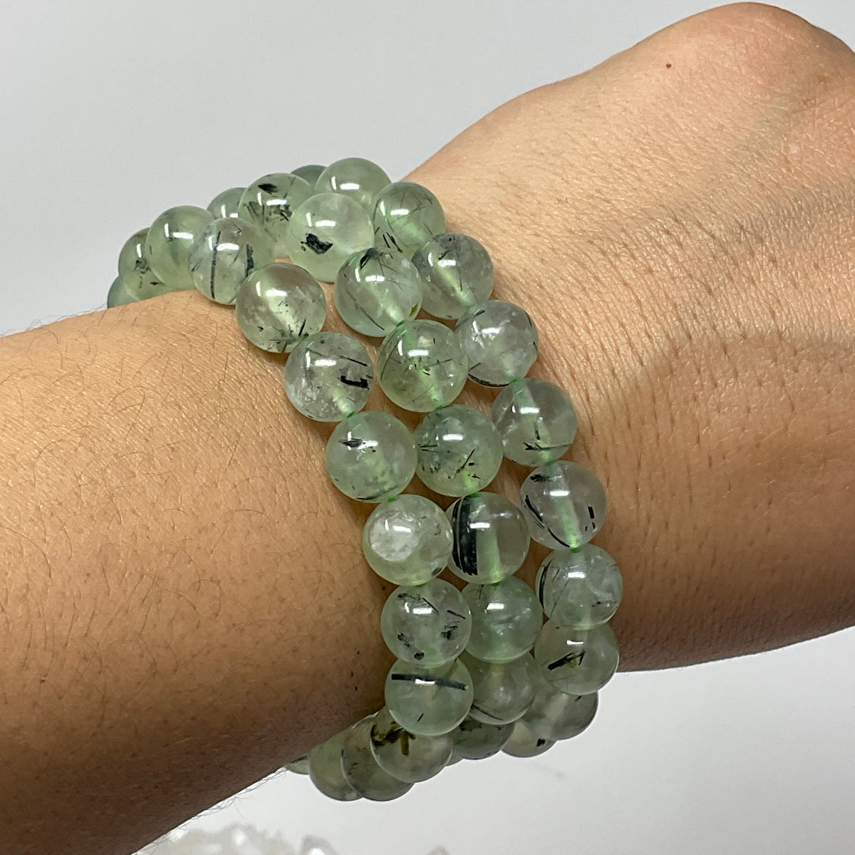 Prehnite 10MM 2-Piece Round Bracelet Set